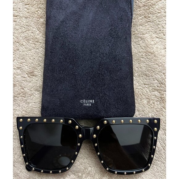 New Celine CL4055IS Studded Square Sunglasses - Black - Authentic - MSRP $555 - Picture 1 of 5